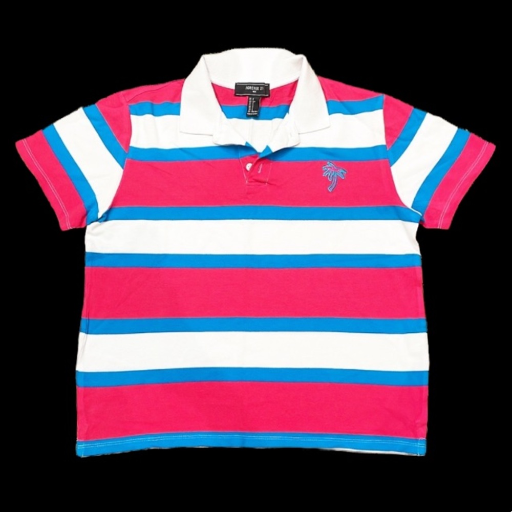 Forever 21 Men striped palm tree polo tee size small